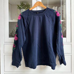 J.Crew Women's Navy Sweatshirt with Embroidered Sleeves